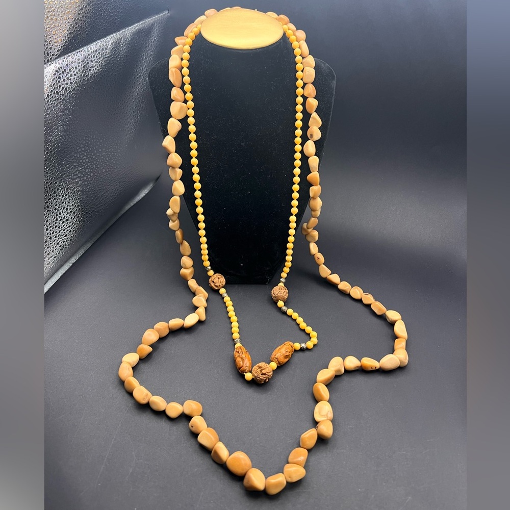 Joy chunky nugget necklace + carved bead boho necklace bundle